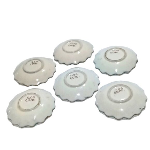 Vintage‎ Set of 6 Small 3'' Diam Dipping Dishes Hand-painted Gold Highlights - Picture 3 of 5